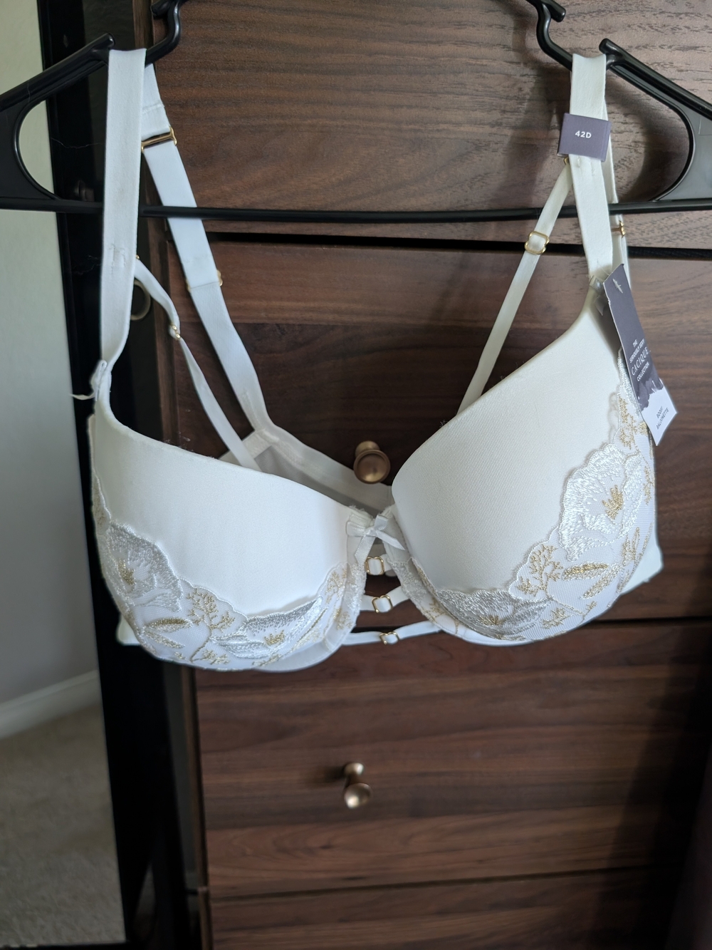 Clinique Ivory Push-Up Bra with Gold Floral Lace